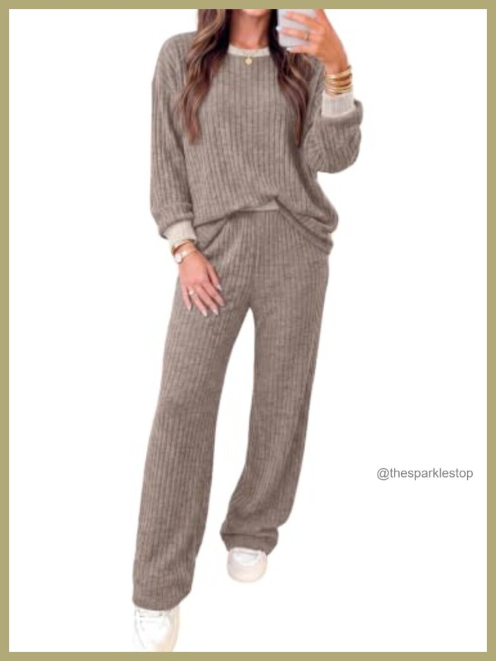 Womens 2 Piece Lounge Set Ribbed Knit Sweater & Wide Leg Pants Fall Outfit